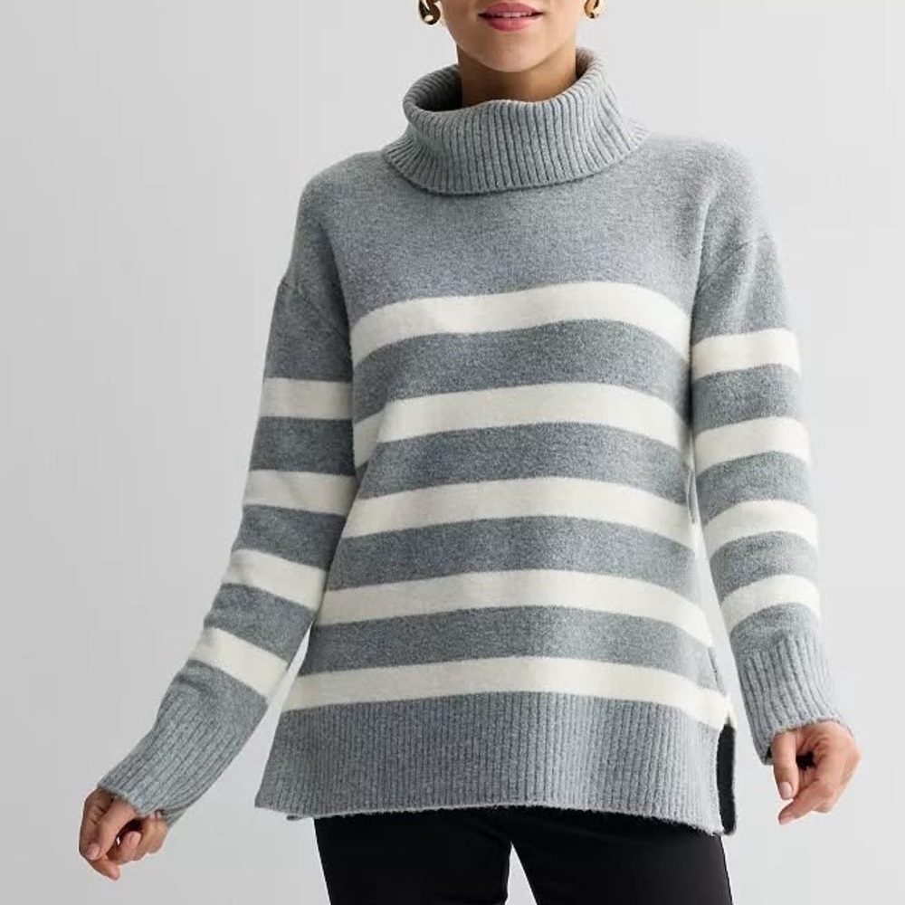 NWT Nine West Metal Heather Ivory Acrylic Tunic Sweater size Medium